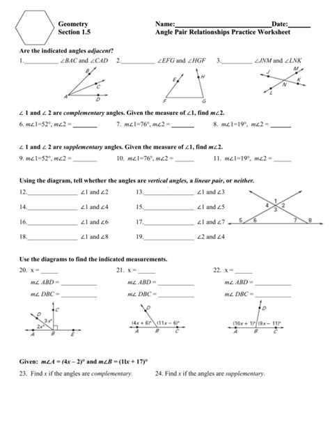 How to Solve the Geometry Section 1.5 Worksheet?